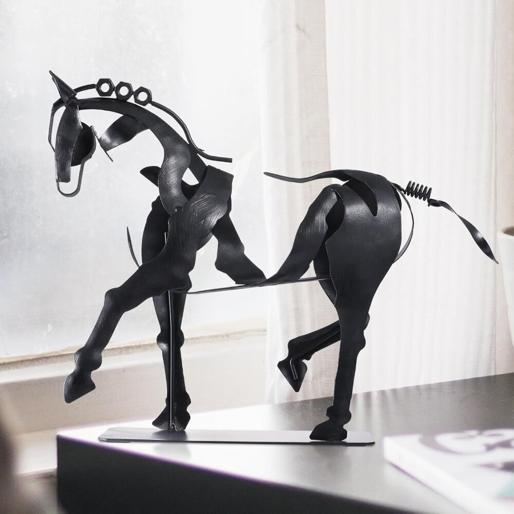 Handmade Horse Statue Unique Rustic Décor Office & Home Hand-Painted Metal Black